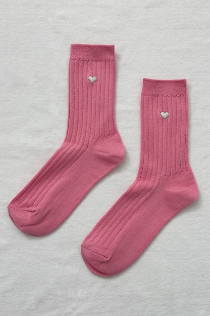 Her Socks (MC Cotton) - Embroidered Heart Pink