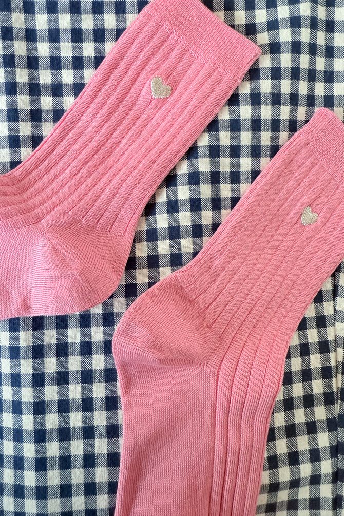 Her Socks (MC Cotton) - Embroidered Heart Pink