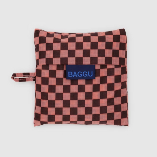 Baggu Reusable Tote: Pink Brown Check