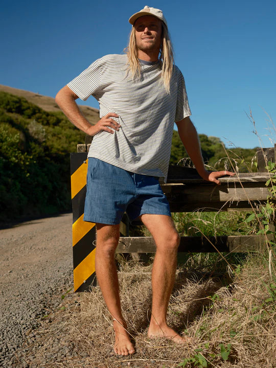 Hemp Tee - Indigo Stripe